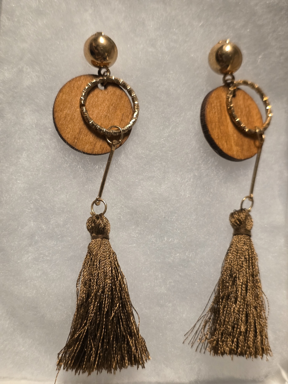 Gold-Tone and Brown Tassel Drop Earrings